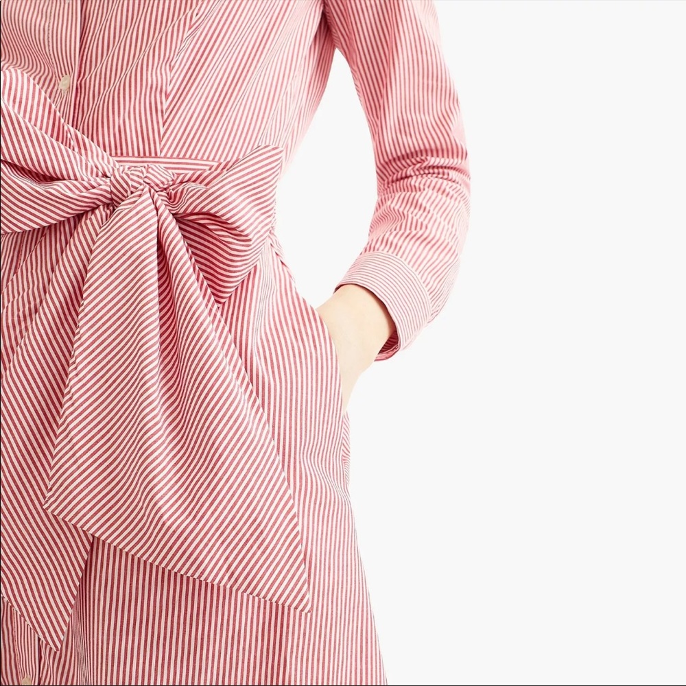 New J Crew RedWhite Stripe Tie Waist Shirt Dress Small S - Picture 2 of 13